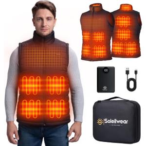 Mens Heated Vest with 12000mAh Battery, 9 Heated Zones Lightweight Rechargeable Vest for Camping Ski Cycling (X-Large, Black)