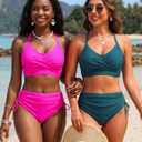 Blooming Jelly Womens High Waisted Bikini Sets Drawstring Tummy Control Swimsuits Crisscross Tie Back Bathing Suit (Blue, XL)