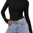 PRETTYGARDEN Womens Long Sleeve Shirts 2026 Ribbed Knit Slim Fitted Basic Tee Casual Going Out Tops Underscrubs Fall Clothing (Black, S)