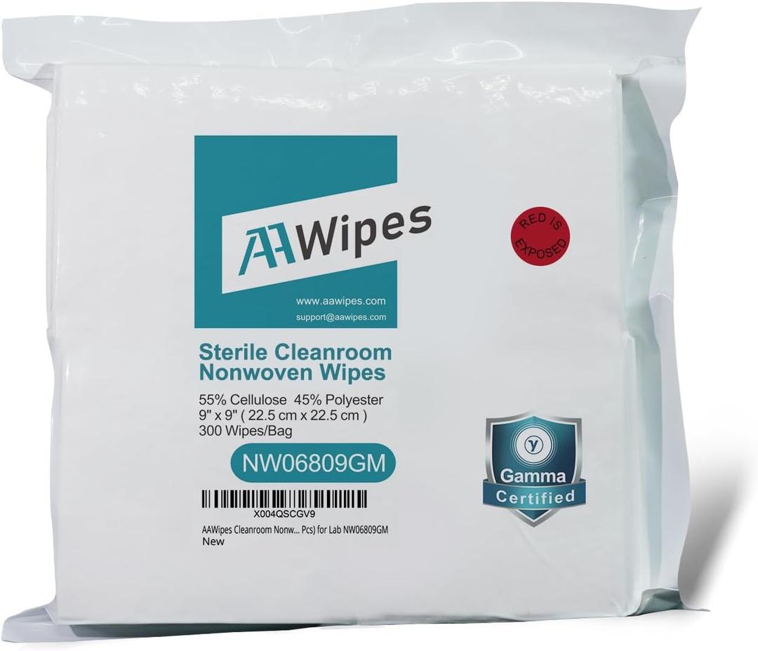 AAWipes Cleanroom Nonwoven Wipes Sterile 6" x 6" (Bag of 300 Pcs) for Lab 