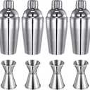 4 Packs Cocktail Shaker Set Martini Shaker Bulk Stainless Steel Martini Mixer with Strainer and Double Measuring Jigger for Bar Party Home Use Bar Mixing Tool(18 oz/ 550 ml)