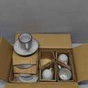 famiware Ocean Espresso Cups with Saucers Set of 4, 3.34oz Espresso Cup Set, Coffee Mug Set for Latte, Macchiato, Stoneware Demitasse Cups Set for Cafe, Microwave&Dishwasher Safe, Gray