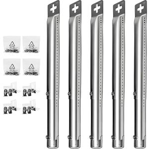 Universal Adjustable Stainless Steel Burners (12" to 17.5") for 5 Burner Gas Grills from Weber, Dyna Glo, Nexgrill, Brinkmann, Master Forge & More, BBQ Grill Replacement Parts, Universal Burner Tubes