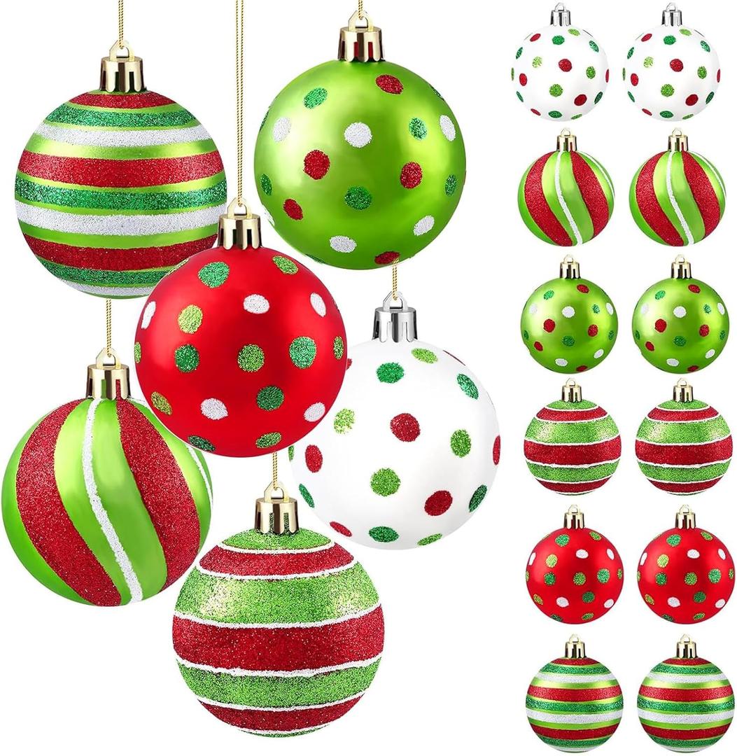 12 Pcs Christmas Ball Ornaments for Tree, 2.4 Inch Glittering Hanging Bulbs Pendants for Christmas Tree Decorations Red and Green