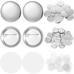 100 Sets Round Badge Blank Button Pins 58mm/2.28 inch Button Maker Supplies for Buttons Maker Machine, Includes Metal Cover, Metal Pin Back Cover, Clear Film
