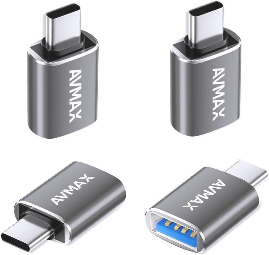 AVMAX USB C to USB Adapter 4 Pack,USBC Male to USB 3.0 Female OTG Adapter,Type C Male to A Female 3.0 OTG Adapter for Apple iPhone 16 15,Flash Thumb Drive,Mac,iPad,Samsung Galaxy