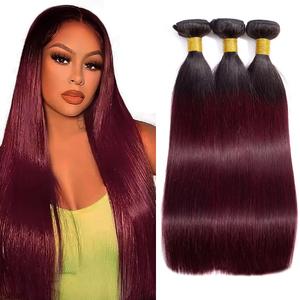 24 26 28 Inch Ombre Bundles Burgundy Straight Human Hair Bundle Brazilian Virgin Remy Hair 3 Bundles Two Tone Black Mixed With Burgundy Hair Extensions