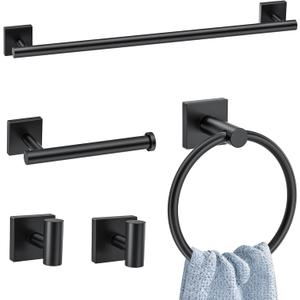5 Pieces Bathroom Hardware Accessories Set Matte Black Towel Bar Set Stainless Steel Wall-Mounted Towel Holder 23.6 Inch Towel Racks for Bathroom