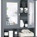 Tangkula Bathroom Medicine Cabinet with Mirror, Wall Mounted Wooden Hanging Organizer with Doors and Shelves, Bathroom Wall Mirror Cabinet (Mirror Doors, Gray) (Grey)