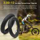(1 Set) 3.00-12 Dirt Bike Tire and Inner Tube Set - Universal Replacement 80/200-12 Knobby Motocross Bike Tire and Tube for Honda CRF70F/XR70, Yamaha TTR 90, and More - With Vulcanized TR87 Valve Stem