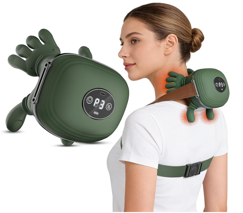 Neck Massager with Heat for Pain Relief Shoulder & Neck Massager with Hands, Simulated Human Hand Massager, Deep Tissue Shiatsu, Cordless Portable Neck Massager with Adjustable Strap