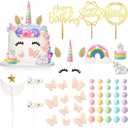 MTLEE 51 Pcs Unicorn Cake Topper Rainbow Cake Toppers Colorful Balls Cake Decorations Happy Birthday Ball Cake Topper for Wedding Birthday Party Supplies