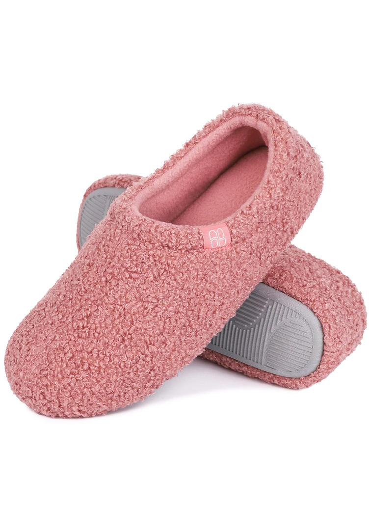 HomeTop Women's Fuzzy Curly Fur Memory Foam Loafer Slippers with Polar Fleece Lining, 9-10
