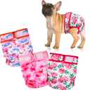 Wegreeco Frenchie Dog Diapers Female No Tail Hole,Washable Pet French Puppy Bulldog Diapers Female for Period Heat,Reusable Doggy Doggie Dog Diapers Ocean of Flowers, Medium