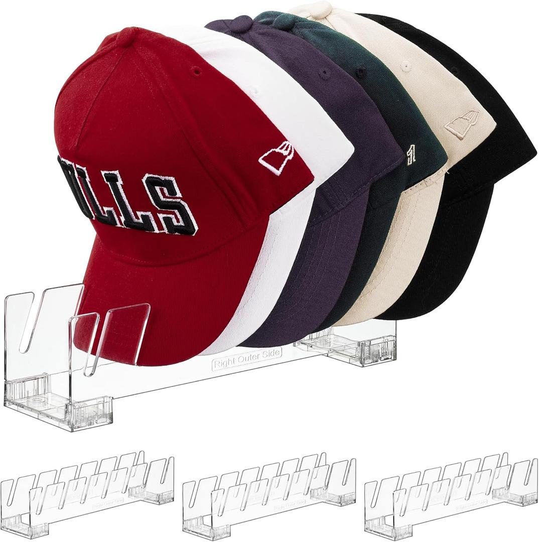 Vtopmart 4 Pack Hat Organizer Holder for Baseball Caps Storage, Clear Hats Display Stand Holds Up to 28 Caps for Closet, Dresser
