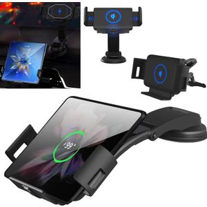 Wireless Car Charger Clamp Compatiable for iPhone 16/15/14 Series, Samsung Galaxy Z Fold 6/5/4/3/2, Z Fold, 4.4-8 inches Cell Phones Adjustable Air Vent Phone Holder USB C 10W