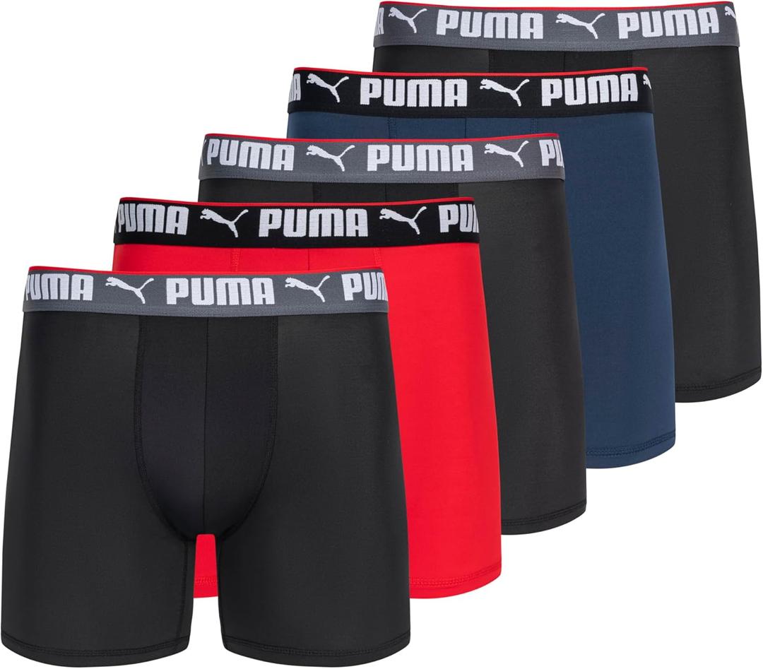 PUMA mens 5 Pack Performance Boxer Briefs (S)