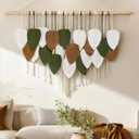NYEONHRT Large Macrame Wall Hanging Handmade Boho Leaf and Feather Tapestry for Modern Home Decor Perfect Wall Art for Living Room Bedroom Nursery Apartment Backdrop 39x31 Inch (Brown green)