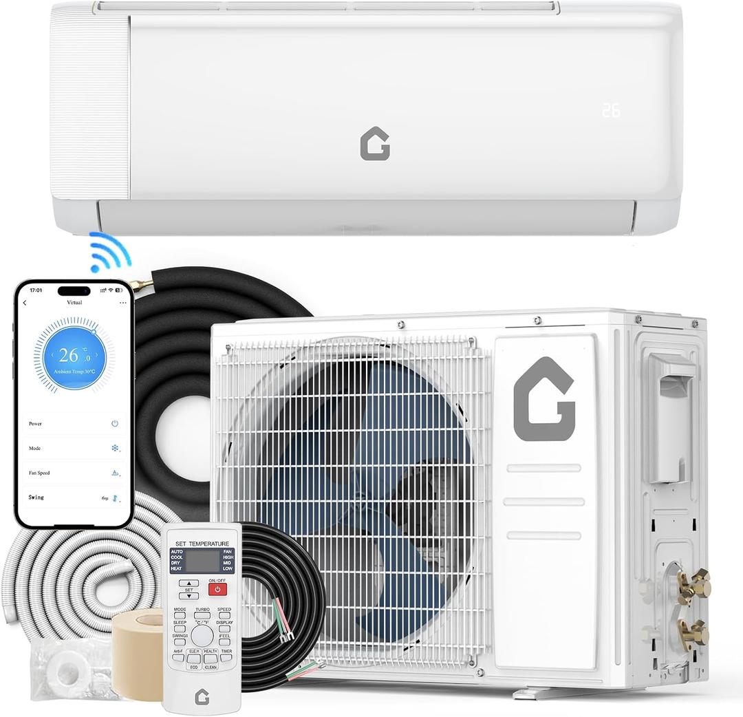 24000 BTU Mini Split AC and Heating System, 19 SEER2 230V Split Unit Air Conditioner with Heat Pump, Wifi Enabled, Cooling/Heating for Rooms Up to 1500 Sq. Ft, 24H Timer, Low Noise, for Bedroom, White