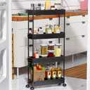 SPACEKEEPER Slim Rolling Storage Cart 4 Tier Bathroom Organizer Cart Mobile Shelving Unit Slide Out Utility Cart for Kitchen, Bthroom, Makeup, Craft, Laundry Narrow Places, Black