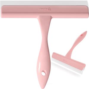 5" Silicone Shower Squeegee for Glass Doors & Car Windows - Small & Mini Size Streak-Free Cleaner, Bathroom, Mirror, Tile Scraper - Compact Pink with Hanging Hole, Kitchen Safe Water Blade (1 Pack Pink)