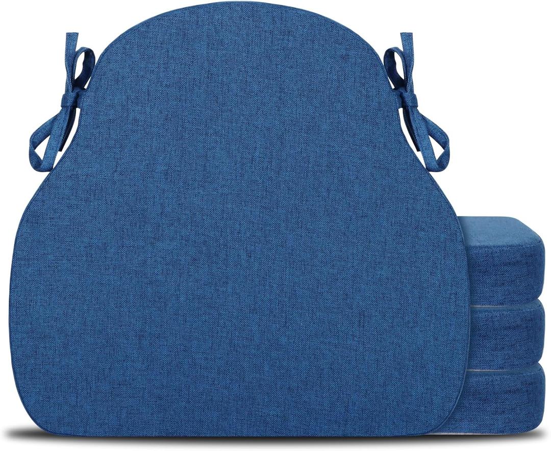 Navy Blue Winsor Chair Cushions with Ties, Dining Kitchen Chair Seat Pads Non Slip Removable Washable Cover 17"x16" Set of 4