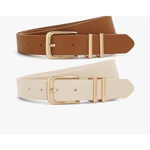 XZQTIVE 2 Pack Women Belts For Jeans Dresses Pants Ladies Leather Waist Belt with Gold Buckle