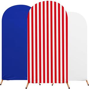 Set of 3 Patriot Day Arch Cover Theme Decoration, Veterans Day Blue and Red Print Arch Cover Spandex Fitted for Birthday Patriotic Party, 4ft, 5ft, 6ft(Classic)