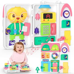Montessori Toys for 1+ Year Old Girl Gifts, Busy Board Educational Toddler Toy Age 1-2, First Christmas 1st Birthday Gifts for 1+ Year Old Girl Boy (Pink)