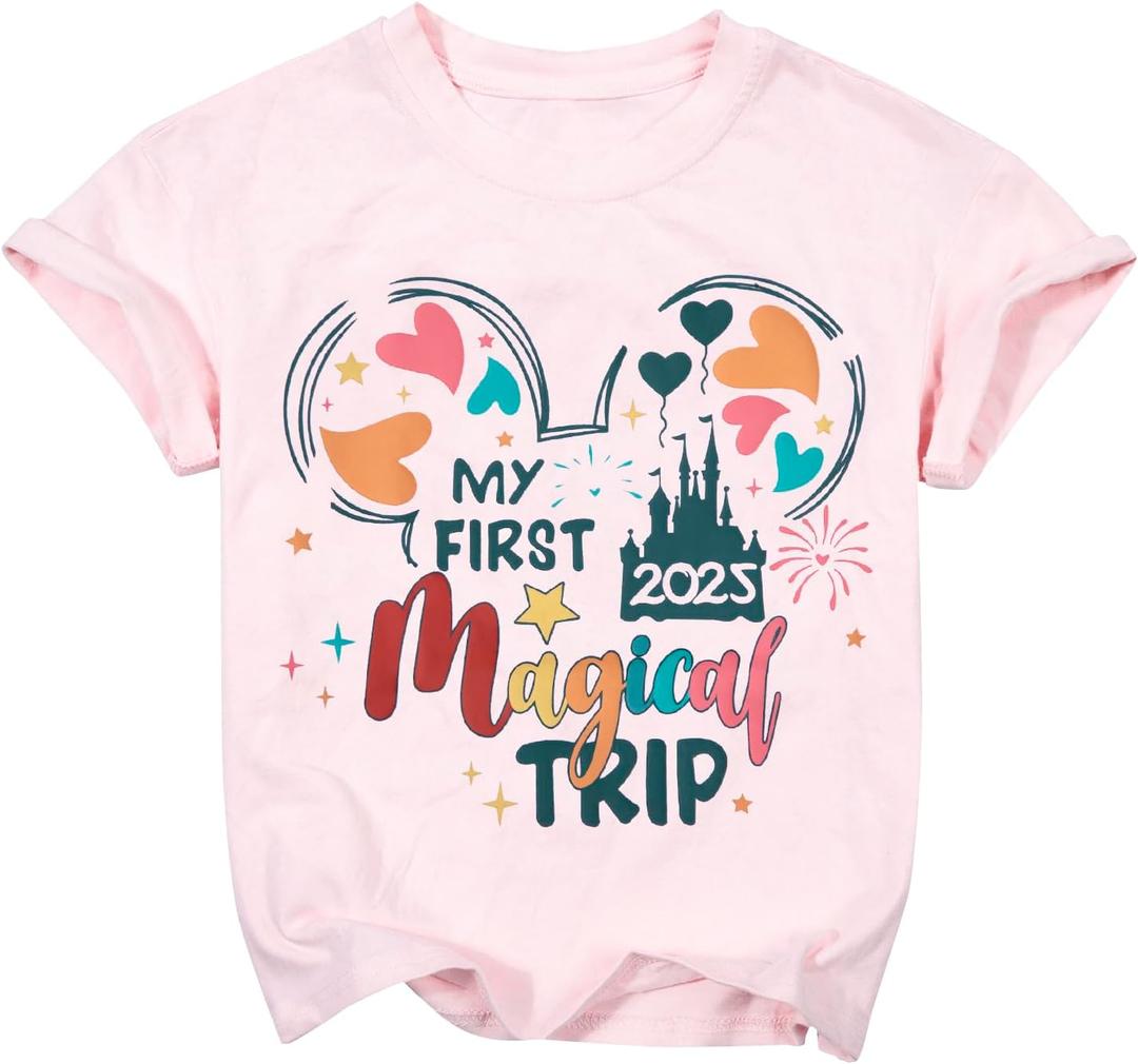 Magical Shirts for Girls Animal Kingdom Shirt Kid Magic Princess T Shirt Castle Graphic Tees Summer Short Sleeve Tops (18-24 Months, Pink)