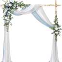 Ling's moment Artificial Wedding Arch Flowers with Drapes Kit-Pack of 5, 2pcs Flower Arrangements 3pcs Hanging Sheer Drapes Sage Ceremony Arbor Backdrop Rose Floral Decorations, Dusty Blue
