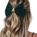 Initial Velvet Hair Bow Clip, Personalized Hair Accessories for Women, Girls & Kids, Gift for Weddings, Birthdays, Christmas(Dark Green, A)