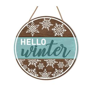 HSNBT Hello Winter Door Sign, Winter Christmas Welcome Sign for Front Door Porch Home Decor Farmhouse Snowflake Xmas Holiday Hanging Sign Christmas Wooden Wall Decorations