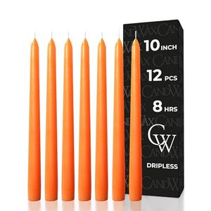 CANDWAX 10 inch Orange Taper Candles Set of 12 — Dripless Unscented Orange Candlesticks for Halloween Decorations, Dinner Table Centerpiece or Thanksgiving Décor