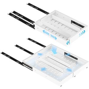 Insputer Pull Out Cabinet Organizer Expandable (12.4"-20.08")W & (16.26"-22.44")D, No Drill Slide Out Drawers with 3 Slide Rails, 2Pcs Magnetic Panel, Adhesive Roll Out Shelf for Kitchen, Pantry White