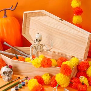 CroBlissful 2 Pcs Large Halloween Coffin Box 18'' Unfinished Wood Pet Empty Jewelry Wine Gift Ring Box with Lid for Halloween Party Crafts Decoration