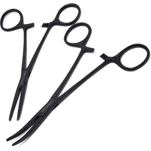 Set of 2 Pcs 5.5" Straight & Curved Kelly Hemostat Forceps Locking Clamps Premium Quality Stainless Steel Set-with Half Serrated Jaws (Black)