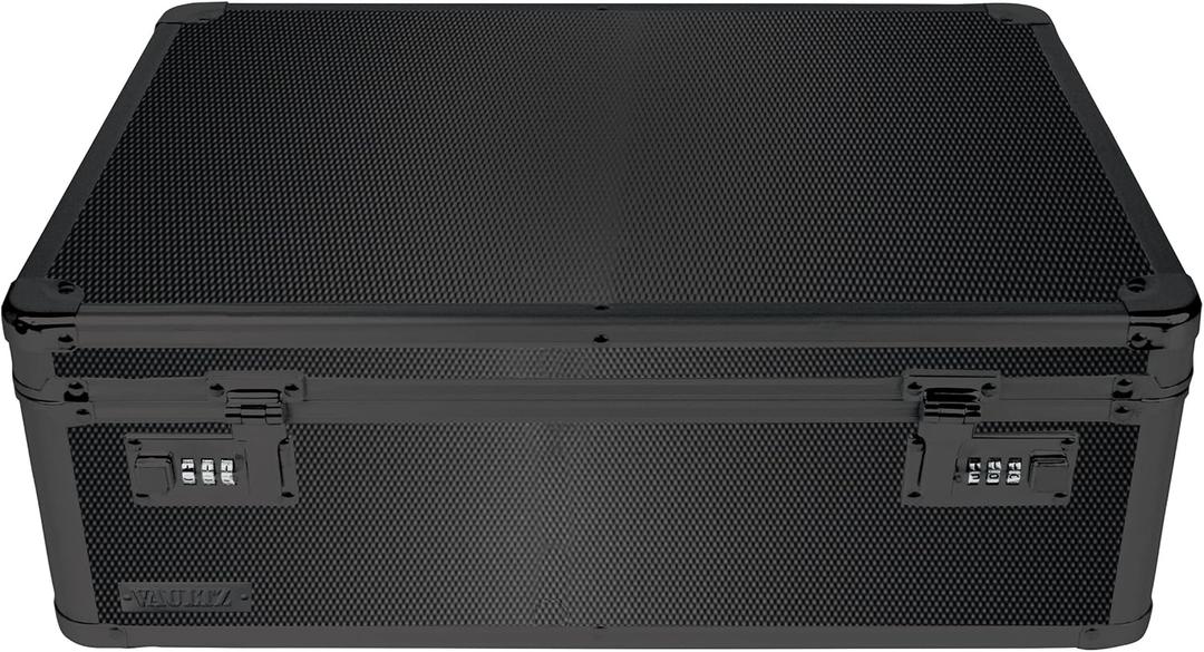 Vaultz Storage Lock Box - 6.5 x 19.25 x 13.5 Inch Lockable Dorm Storage Trunk with Combination Lock - Briefcase, Medicine Box, Lock Boxes for Personal Items, Cash, Laptop - Black on Black