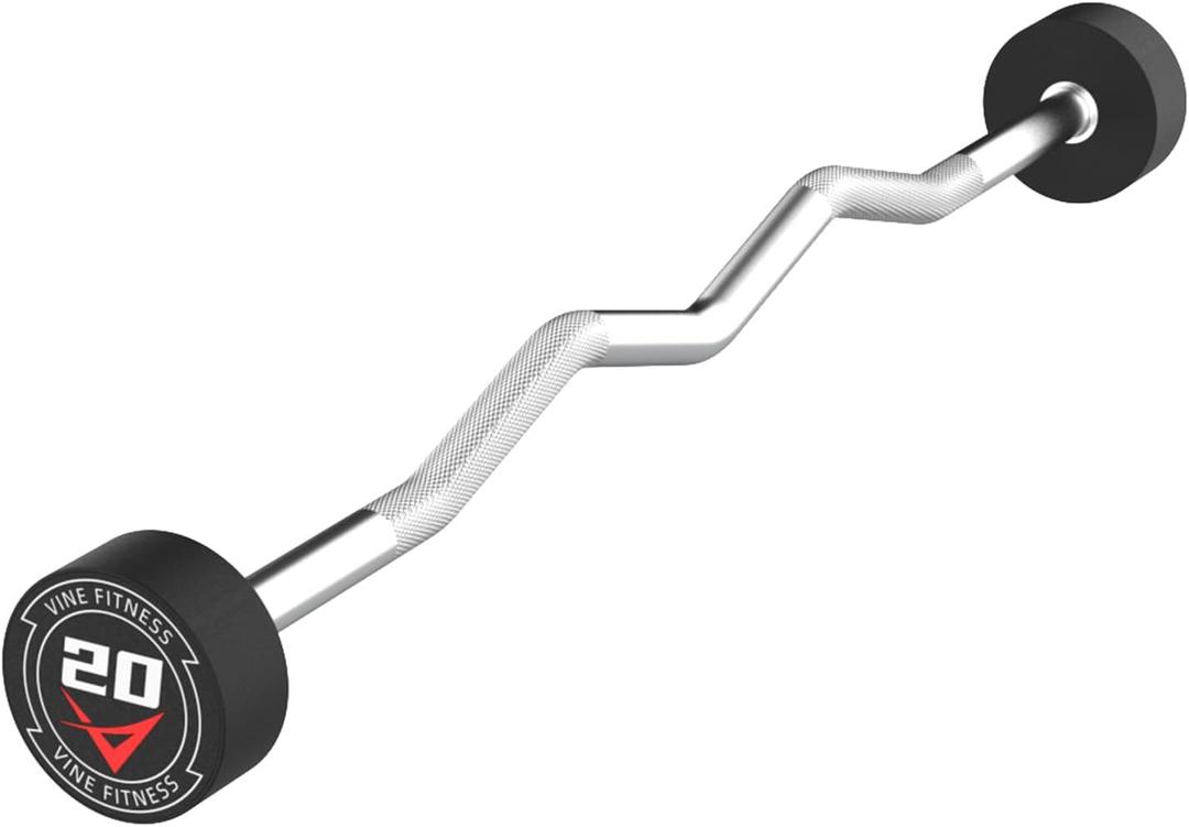 Rubber Coated Fixed Barbell, Pre-Loaded Weights Straight & EZ Curl Solid Steel Barbells, Weighted Bar for Weightlifting Exercise, Bodybuilding, Strength Training, Squat Rack & Bench Press, 20LB