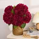 3 x MARTINE MALL 3Pcs 21in Hydrangea Artificial Flowers, Latex Real Touch Hydrangeas Lifelike Large Hydrangea Flowers for Home Decor Party Arrangements Wedding Bouquets Centerpieces (Burgundy)