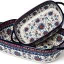 ONECCI Baking Dish Ceramic Baking Pan Blue Casserole Dish Rectangular Baking Set 2pcs Bakeware Sets Single Serving Size Lasagna Pan Baking Dishes for oven (Blue plasma grass)