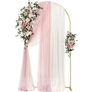Ling's Moment Wedding Arch Backdrop Stand with Flowers - 7.2FT Metal Arch Frame with Drapes for Ceremony Decor - Artificial Floral Birthday Party, Bridal Shower, Outdoor Garden, Pink Dusty Rose, Gold