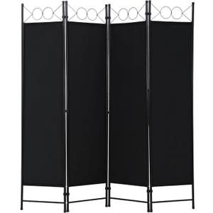FDW 4 Panel Room Divider and Folding Portable Partition Screen, 6FT Wall Divider Screen for Dorm Bedroom Office, Coal Black