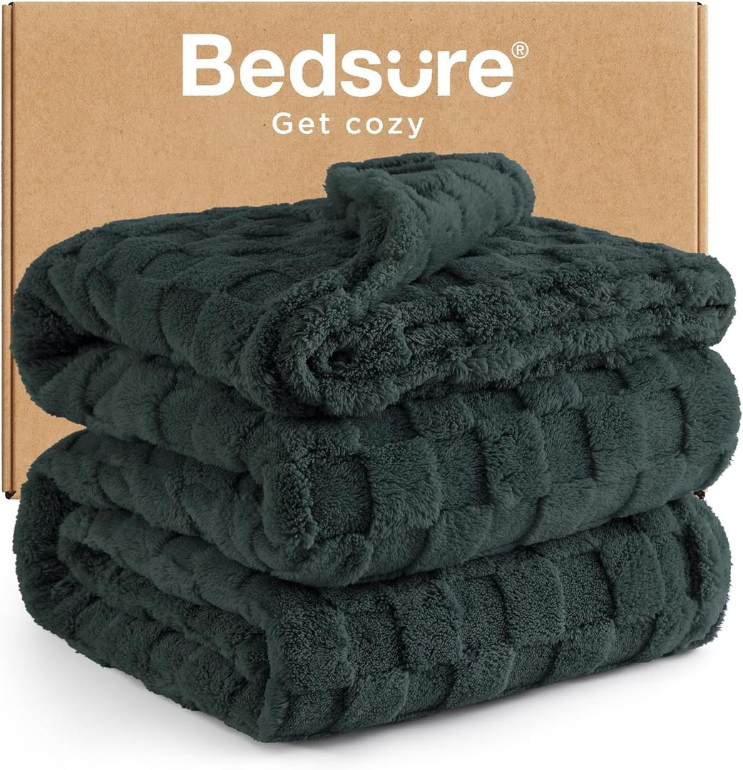 Bedsure GentleSoft Blankets Queen Size for Bed - Super Soft Cozy Spring Blanket for Kids Girls, Large Fuzzy Fleece Throw for Bedroom Decor, Dark Green, 90x90 Inches