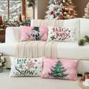 2 x Artscope Christmas Tree Snowman Throw Pillow Covers 12x20 Inch Set of 4, Let It Snow Holly Jolly Winter Hoilday Christmas Decoration Pillow Cases for Home Sofa Couch Decor-Pink