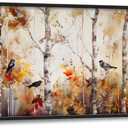 Farmhouse Birch Tree Living Room Large Wall Art Abstract Autumn Forest Birds Framed Canvas Wall Decor Rustic Fall Trees Pictures Print Painting Modern Home Artwork for Bedroom Bathroom Kitchen 30"x60"