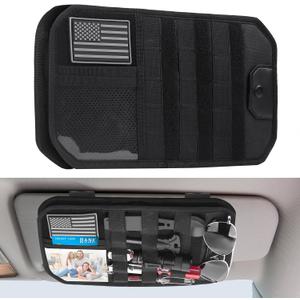 Car Visor Organizer with Zipper Multi-Pockets & Sunglass Holder Molle Car Sun Visor Organizer Universal Fit for Trucks, SUVs, Jeeps & Patrol Vehicles