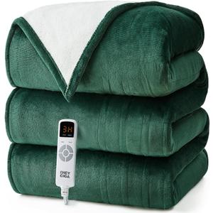 EHEYCIGA Electric Heated Blanket Throw - 9 Heating Levels, 10 Hours Auto Off, Soft Cozy Sherpa Washable With Fast Heating, 50 x 60 Inches (Dark Green)