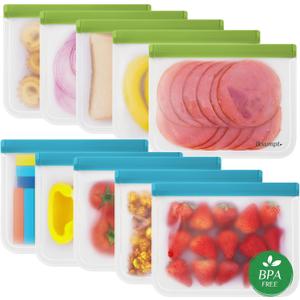 2 x Reusable Freezer Bags - 10 Pack Reusable Sandwich Bags BPA Free, Leakproof, Extra Thick | Food Storage Bags for Freezer, Meal Prep, Travel, Kitchen, Salad & Marinate