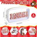 Reallnaive 6 Pcs Baseball Gifts Clear Cosmetic Makeup Bag with Chenille Letter Patch Sport Goodie Clear PVC Pouch Organizer Waterproof Travel Toiletry Bags for Sports Theme Birthday Party Supplies